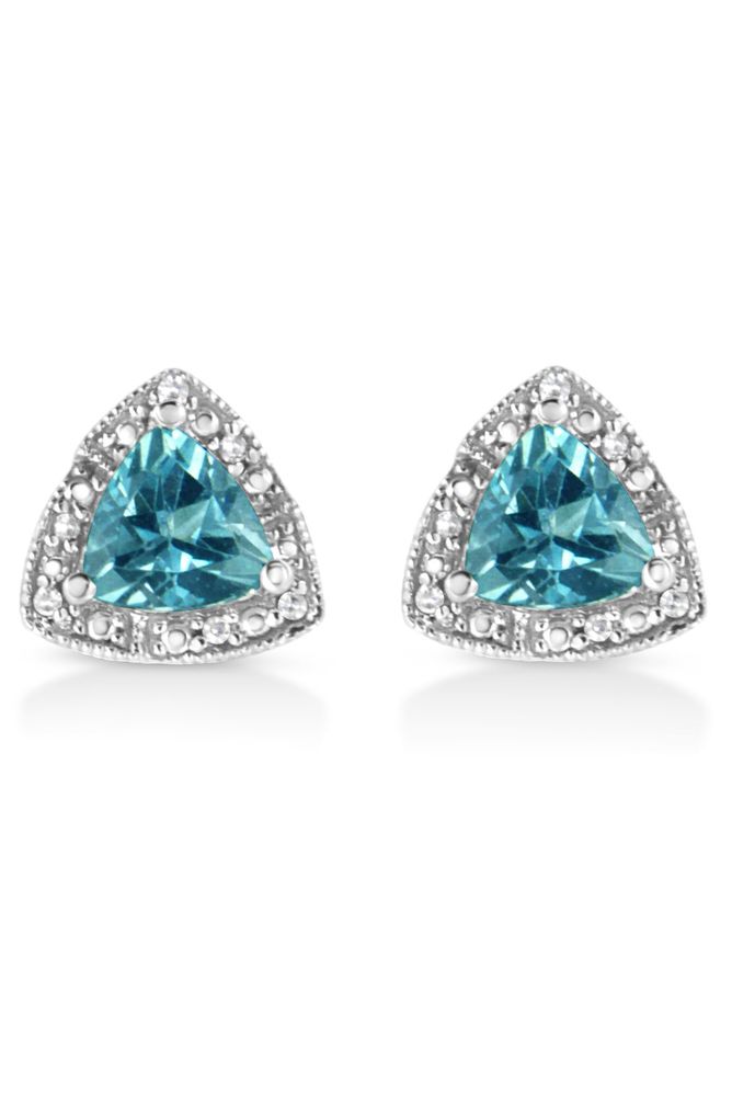 6x6 mm Trillion Cut Blue Topaz Gemstone and Diamond Accent Earring